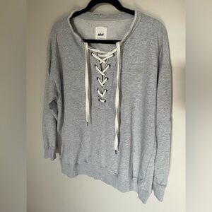 aerie Gray Lace-Up Pullover Hoodie